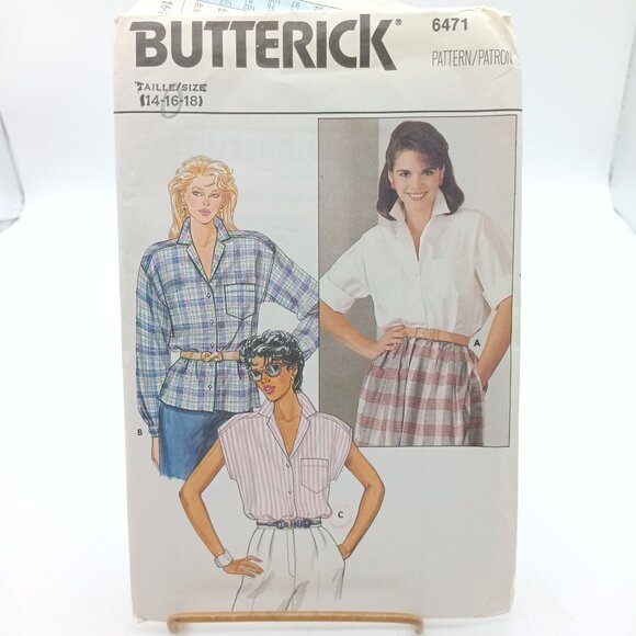 Butterick 6471 Vintage Shirt Sewing Pattern For Women Size 14-16-18 - Picture 1 of 2